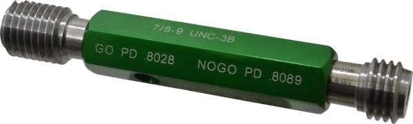 GF Gage - 7/8-9, Class 3B, Double End Plug Thread Go/No Go Gage - Hardened Tool Steel, Size 4 Handle Included - Eagle Tool & Supply