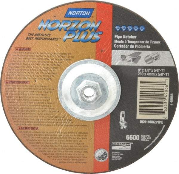 Norton - 30 Grit, 9" Wheel Diam, 1/8" Wheel Thickness, Type 27 Depressed Center Wheel - Ceramic, 6,600 Max RPM, Compatible with Angle Grinder - Eagle Tool & Supply