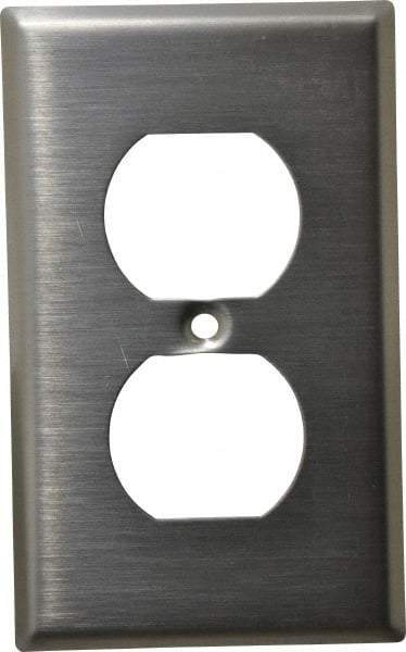 Leviton - 1 Gang, 4-1/2 Inch Long x 2-3/4 Inch Wide, Standard Outlet Wall Plate - Duplex Outlet, Metallic, Stainless Steel - Eagle Tool & Supply