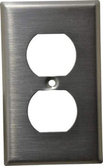 Leviton - 1 Gang, 4-1/2 Inch Long x 2-3/4 Inch Wide, Standard Outlet Wall Plate - Duplex Outlet, Metallic, Stainless Steel - Eagle Tool & Supply