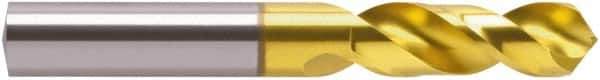 Guhring - 13mm 118° Spiral Flute Cobalt Screw Machine Drill Bit - TiN Finish, Right Hand Cut, 51mm Flute Length, 102mm OAL, Four Facet, Split Point, Straight Shank - Eagle Tool & Supply