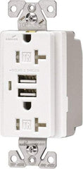 Cooper Wiring Devices - 2 USB Port, 2 Receptacle, 125 VAC, 5 VDC USB Receptacle - 5-15R NEMA Configuration, 20 Amp, Ivory, 2.1 Amp Charging Power, Automatic Grounding, Screw Mount - Eagle Tool & Supply