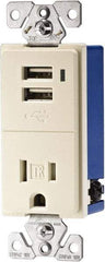 Cooper Wiring Devices - 2 USB Port, 1 Receptacle, 125 VAC, 5 VDC USB Receptacle - 5-15R NEMA Configuration, 15 Amp, Light Almond, Screw Mount - Eagle Tool & Supply