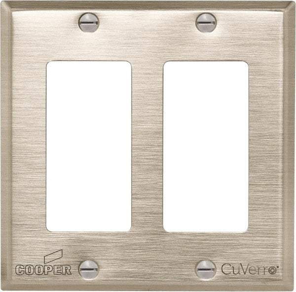 Cooper Wiring Devices - 2 Gang, 4-1/2 Inch Long, Standard Switch Plate - Decorator Switch, White Bronze, Antimicrobial Copper - Eagle Tool & Supply