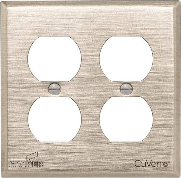 Cooper Wiring Devices - 2 Gang, 4-1/2 Inch Long, Standard Outlet Wall Plate - Duplex Outlet, White Bronze, Antimicrobial Copper - Eagle Tool & Supply