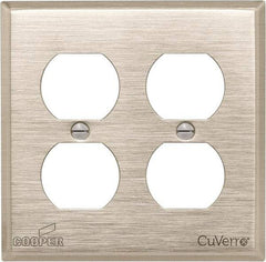 Cooper Wiring Devices - 2 Gang, 4-1/2 Inch Long, Standard Outlet Wall Plate - Duplex Outlet, White Bronze, Antimicrobial Copper - Eagle Tool & Supply