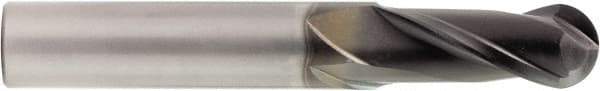 OSG - 3/32" Diam, 3/8" LOC, 2 Flute Solid Carbide Ball End Mill - Diamond Finish, Single End, 1-3/4" OAL, 1/8" Shank Diam, Spiral Flute - Eagle Tool & Supply