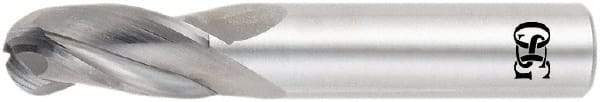 OSG - 22mm Diam, 38mm LOC, 3 Flute Solid Carbide Ball End Mill - TiAlN Finish, Single End, 102mm OAL, 102mm Shank Diam, Spiral Flute - Eagle Tool & Supply
