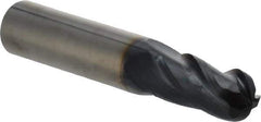 OSG - 29/64" Diam, 1" LOC, 4 Flute Solid Carbide Ball End Mill - TiAlN Finish, Single End, 3" OAL, 1/2" Shank Diam, Spiral Flute - Eagle Tool & Supply