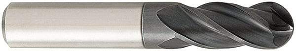 OSG - 8mm Diam, 21mm LOC, 4 Flute Solid Carbide Ball End Mill - TiAlN Finish, Single End, 64mm OAL, 8mm Shank Diam, Spiral Flute - Eagle Tool & Supply