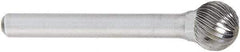 OSG - 3/8" Cut Diam, 1/4" Shank Diam, Ball Head Fluted Cut Burr - Carbide, 3/8" LOC, 6" OAL - Eagle Tool & Supply