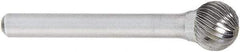 OSG - 5/16" Cut Diam, 1/4" Shank Diam, Ball Head Fluted Cut Burr - Carbide, 5/16" LOC, 2" OAL - Eagle Tool & Supply