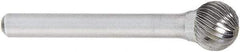 OSG - 3/16" Cut Diam, 1/4" Shank Diam, Ball Head Fluted Cut Burr - Carbide, 3/16" LOC, 2" OAL - Eagle Tool & Supply