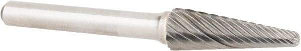 OSG - 3/8" Cut Diam, 1/4" Shank Diam, Cone Head Fluted Cut Burr - Carbide, Radius End, 1-1/16" LOC, 2" OAL - Eagle Tool & Supply