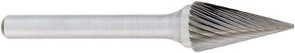 OSG - 1/2" Cut Diam, 1/4" Shank Diam, Cone Head Fluted Cut Burr - Carbide, Point End, 7/8" LOC, 2" OAL - Eagle Tool & Supply