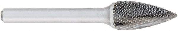 OSG - 1/2" Cut Diam, 1/4" Shank Diam, Tree Head Fluted Cut Burr - Carbide, Point End, 3/4" LOC, 2" OAL - Eagle Tool & Supply