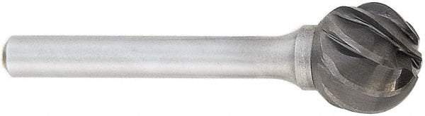 OSG - 1/4" Cut Diam, 1/4" Shank Diam, Ball Head Fluted Cut Burr - Carbide, 1/4" LOC, 2" OAL - Eagle Tool & Supply