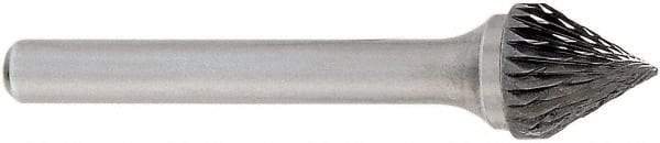 OSG - 5/8" Cut Diam, 1/4" Shank Diam, Cone Head Burr - Carbide, Point End, 2" OAL - Eagle Tool & Supply