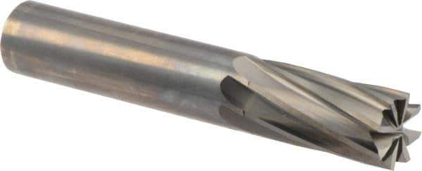 OSG - 1/2", 1" LOC, 1/2" Shank Diam, 3" OAL, 8 Flute, Solid Carbide Square End Mill - Single End, Uncoated, Spiral Flute, 15° Helix, Centercutting, Right Hand Cut, Right Hand Flute, Series 408 - Eagle Tool & Supply