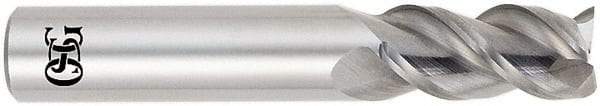 OSG - 9/16", 1-1/8" LOC, 9/16" Shank Diam, 3-1/2" OAL, 3 Flute, Solid Carbide Square End Mill - Single End, Uncoated, Spiral Flute, 45° Helix, Centercutting, Right Hand Cut, Right Hand Flute, Series 445 - Eagle Tool & Supply