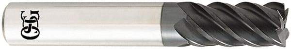 OSG - 25mm, 38mm LOC, 25mm Shank Diam, 102mm OAL, 5 Flute, Solid Carbide Square End Mill - Single End, TiAlN Finish, Spiral Flute, 45° Helix, Centercutting, Right Hand Cut, Right Hand Flute, Series HP455 - Eagle Tool & Supply