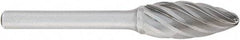 OSG - 1/2" Cut Diam, 1/4" Shank Diam, Flame Head Fluted Cut Burr - Carbide, Radius End, 1-1/4" LOC, 2" OAL - Eagle Tool & Supply