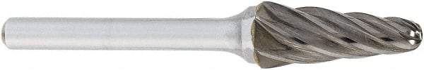 OSG - 5/8" Cut Diam, 1/4" Shank Diam, Taper Head Fluted Cut Burr - Carbide, Radius End, 1-5/16" LOC, 2" OAL - Eagle Tool & Supply