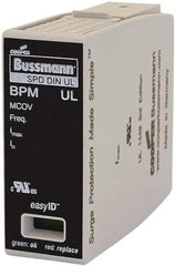 Cooper Bussmann - 1 Pole, 1 Phase, 20 kA Nominal Current, 90mm Long x 18mm Wide x 65mm Deep, Thermoplastic Hardwired Surge Protector - DIN Rail Mount, 125 kA Short Circuit Current, 347 VAC, 600 VAC Operating Voltage, 40 kA Surge Protection - Eagle Tool & Supply