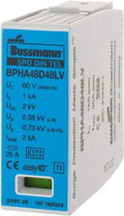 Cooper Bussmann - 2 Pole, 1 Phase, 1 kA Nominal Current, 90mm Long x 18mm Wide x 66mm Deep, Thermoplastic Hardwired Surge Protector - DIN Rail Mount, 48 VAC/VDC, 60 VAC/VDC Operating Voltage, 60 kA Surge Protection - Eagle Tool & Supply