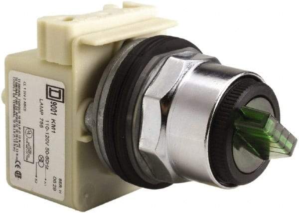 Square D - 30mm Mount Hole, 2 Position, Selector Switch Only - Green, Maintained (MA), Illuminated - Eagle Tool & Supply