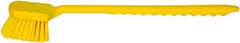 PRO-SOURCE - 1-3/4" Bristle Length, Plastic Utility Scrub Brush - 4-1/2" Long x 3-3/4" Wide Head, 20" OAL, Long Handle, Yellow, Foam Block - Eagle Tool & Supply