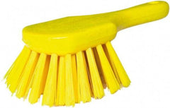 PRO-SOURCE - 1-3/4" Bristle Length, Plastic Utility Scrub Brush - 4-1/2" Long x 3-3/4" Wide Head, 8-1/2" OAL, Short Handle, Yellow, Foam Block - Eagle Tool & Supply