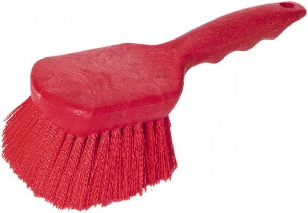 PRO-SOURCE - 1-3/4" Bristle Length, Plastic Utility Scrub Brush - 4-1/2" Long x 3-3/4" Wide Head, 8-1/2" OAL, Short Handle, Red, Foam Block - Eagle Tool & Supply