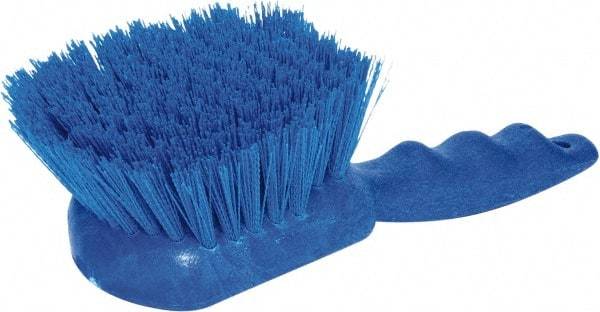 PRO-SOURCE - 1-3/4" Bristle Length, Plastic Utility Scrub Brush - 4-1/2" Long x 3-3/4" Wide Head, 8-1/2" OAL, Short Handle, Blue, Foam Block - Eagle Tool & Supply