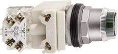 Schneider Electric - 1.18 Inch Mount Hole, Extended Straight, Pushbutton Switch - Round, White Pushbutton, Illuminated, Momentary (MO), Weatherproof, Dust and Oil Resistant - Eagle Tool & Supply