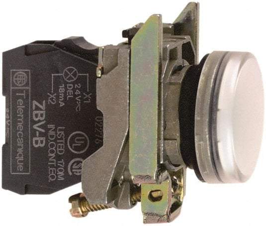 Square D - 24 VAC/VDC White Lens LED Indicating Light - Round Lens, Screw Clamp Connector, 46.5mm OAL x 30mm Wide, Shock Resistant, Vibration Resistant - Eagle Tool & Supply