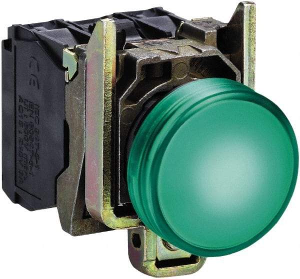 Square D - 24 VAC/VDC Green Lens LED Indicating Light - Round Lens, Screw Clamp Connector, 46.5mm OAL x 30mm Wide, Shock Resistant, Vibration Resistant - Eagle Tool & Supply