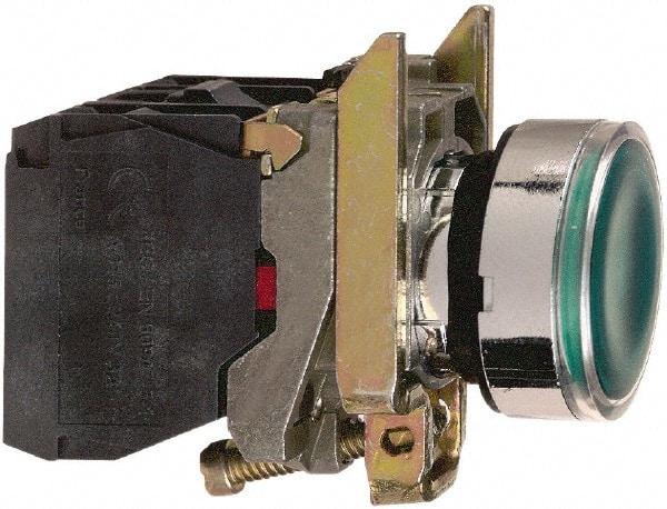 Square D - 0.87 Inch Mount Hole, Flush, Pushbutton Switch Only - Round, Green Pushbutton, Illuminated, Momentary (MO), Shock and Vibration Resistant - Eagle Tool & Supply