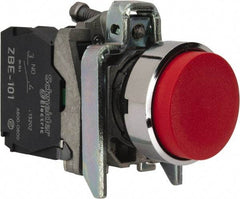 Square D - 22mm Mount Hole, Extended Straight, Pushbutton Switch Only - Round, Red Pushbutton, Nonilluminated, Momentary (MO) - Eagle Tool & Supply