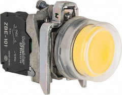 Square D - 0.87 Inch Mount Hole, Pushbutton Switch Only - Round, Yellow Pushbutton, Illuminated, Momentary (MO), Shock and Vibration Resistant - Eagle Tool & Supply