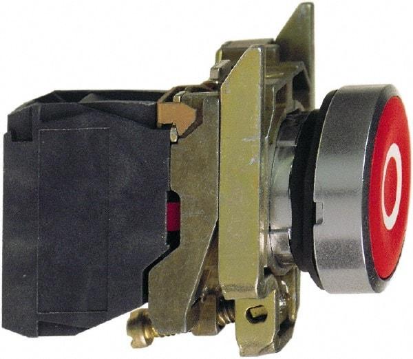 Square D - 0.87 Inch Mount Hole, Flush, Pushbutton Switch Only - Round, Red Pushbutton, Nonilluminated, Momentary (MO), Shock and Vibration Resistant - Eagle Tool & Supply