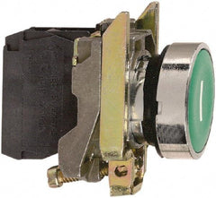 Square D - 0.87 Inch Mount Hole, Flush, Pushbutton Switch Only - Round, Green Pushbutton, Nonilluminated, Momentary (MO), Shock and Vibration Resistant - Eagle Tool & Supply