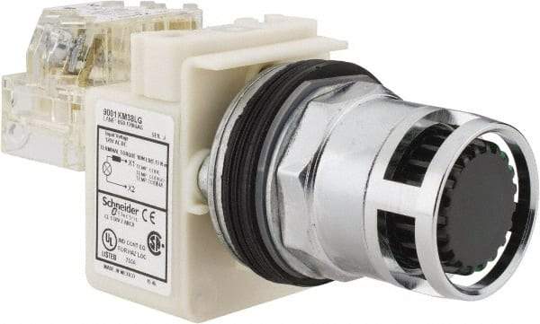 Square D - 1.18 Inch Mount Hole, Flush, Pushbutton Switch Only - Round, Green Pushbutton, Illuminated, Momentary (MO), Shock and Vibration Resistant - Eagle Tool & Supply