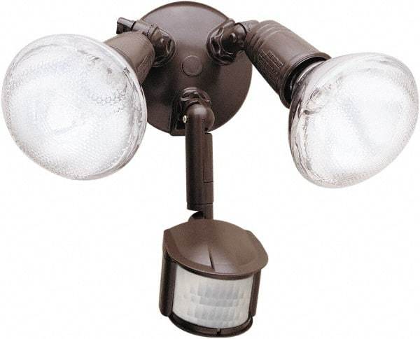 Cooper Lighting - 2 Head, 70 Ft. Detection, 180° Angle, PAR Lamp Motion Sensing Light Fixture - 120 Volt, 300 Watt, Metal Bronze Housing, Wall, Eave Mounted - Eagle Tool & Supply