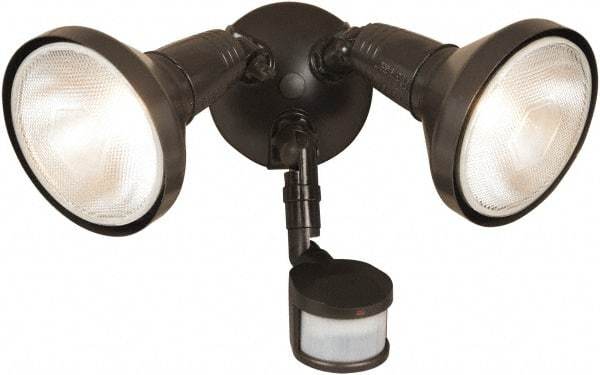 Cooper Lighting - 2 Head, 70 Ft. Detection, 180° Angle, PAR Lamp Motion Sensing Light Fixture - 120 Volt, 300 Watt, Metal Bronze Housing, Wall, Eave Mounted - Eagle Tool & Supply