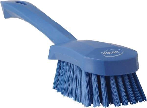 Vikan - 1.3" Bristle Length, Polyester Scrub Brush - 4-1/4" Long x 2-3/4" Wide Head, 10" OAL, Blue, Polypropylene Block - Eagle Tool & Supply