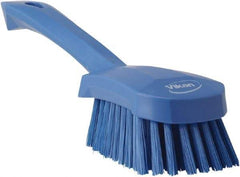 Vikan - 1.3" Bristle Length, Polyester Scrub Brush - 4-1/4" Long x 2-3/4" Wide Head, 10" OAL, Blue, Polypropylene Block - Eagle Tool & Supply