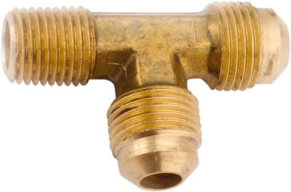 ANDERSON METALS - 1/4" Tube OD, 45° Lead Free Brass Flared Tube Male Run Tee - 1/4 NPT, Flare x MIP x Flare Ends - Eagle Tool & Supply