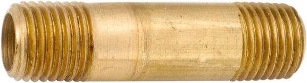 ANDERSON METALS - 2" Long, 3/8" Pipe Threaded Brass Pipe Nipple - NPT Thread, Lead Free Brass - Eagle Tool & Supply
