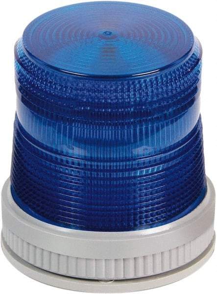 Edwards Signaling - 120 VAC, 4X NEMA Rated, LED, Blue, Flashing, Steady Light - 65 Flashes per min, 3/4 Inch Pipe, 3-3/4 Inch Diameter, 4-3/4 Inch High, Panel Mount, Pipe Mount, Wall Mount - Eagle Tool & Supply